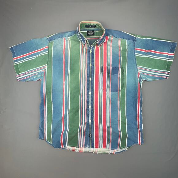 Dockers by Levi’s Striped Shirt M 90s Multicolor Short Sleeve Cotton Casual - Picture 1 of 6